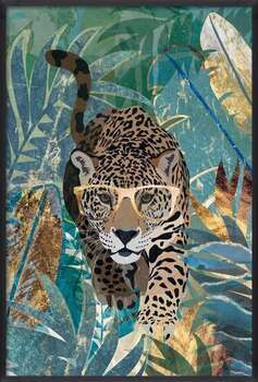 Αφίσα Curious Jaguar in the gold and green jungle