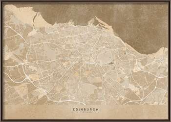 Αφίσα Map of Edinburgh (Scotland) in sepia vintage style