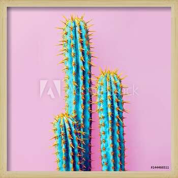 Πλαισιωμένη αφίσα Set Neon Cactus. Minimal creative stillife