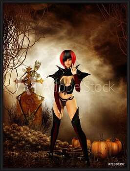 Πλαισιωμένη αφίσα Goth girl in cemetary on halloween night