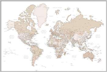 Αφίσα Beige detailed wold map, Louie